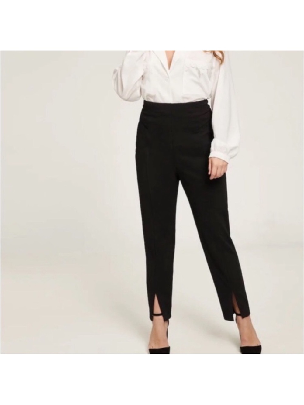 The Chic Petunia Black Straight-Leg Ankle Pants with Front Slits